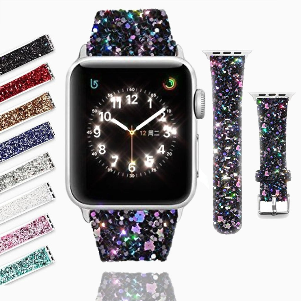 Apple Apple Watch Band 6 5 4 Glitter Bling Leather Silver Adapter Watchbands