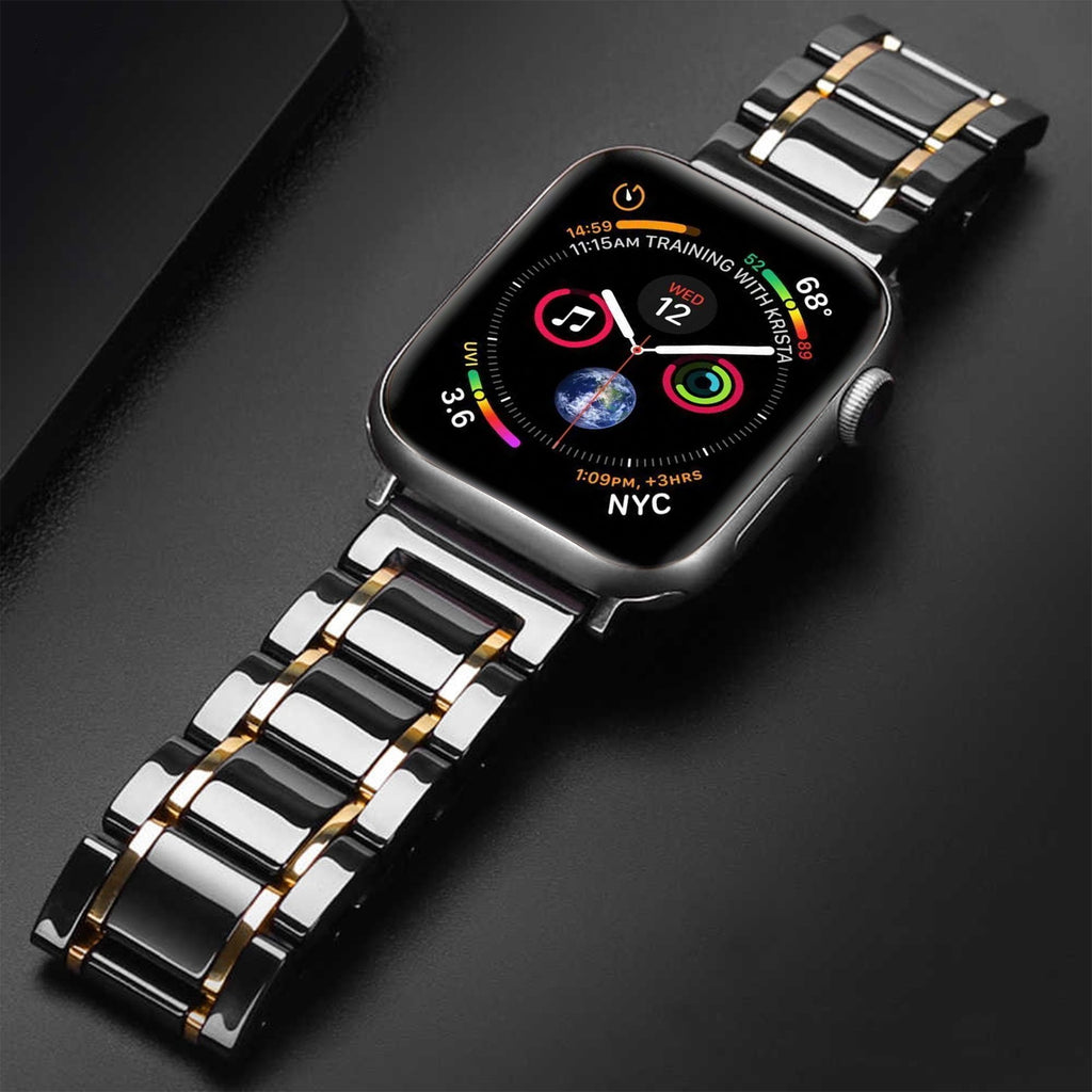 Watchbands Luxury two tone Ceramic shiny Steel black Strap Apple Watch Band 6 5 4