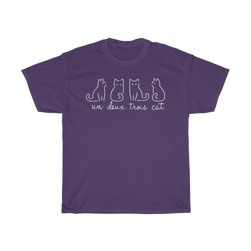 T-Shirt Purple / S Un Deux Trois Cat Tshirt, Gifts for Cat Lovers, Lady Gift, Cute cat outline design for womens shirt, plus size tee-shirt