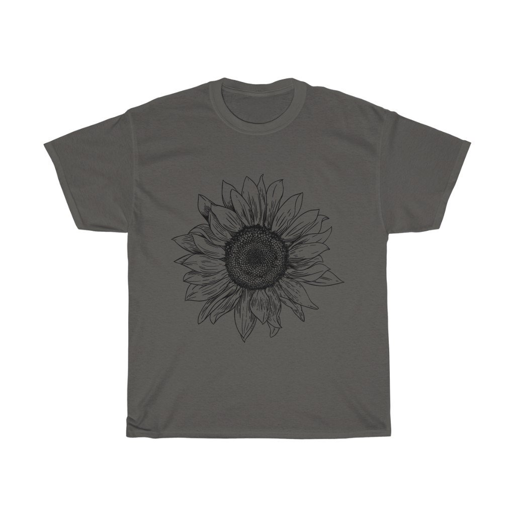 T-Shirt Charcoal / S Sunflower Rising ~ Womens Sunflower Tee, Flower Tee Shirt, Botanical Tee, wildflower shirt, fall tee, flower tshirt, sunflower shirt