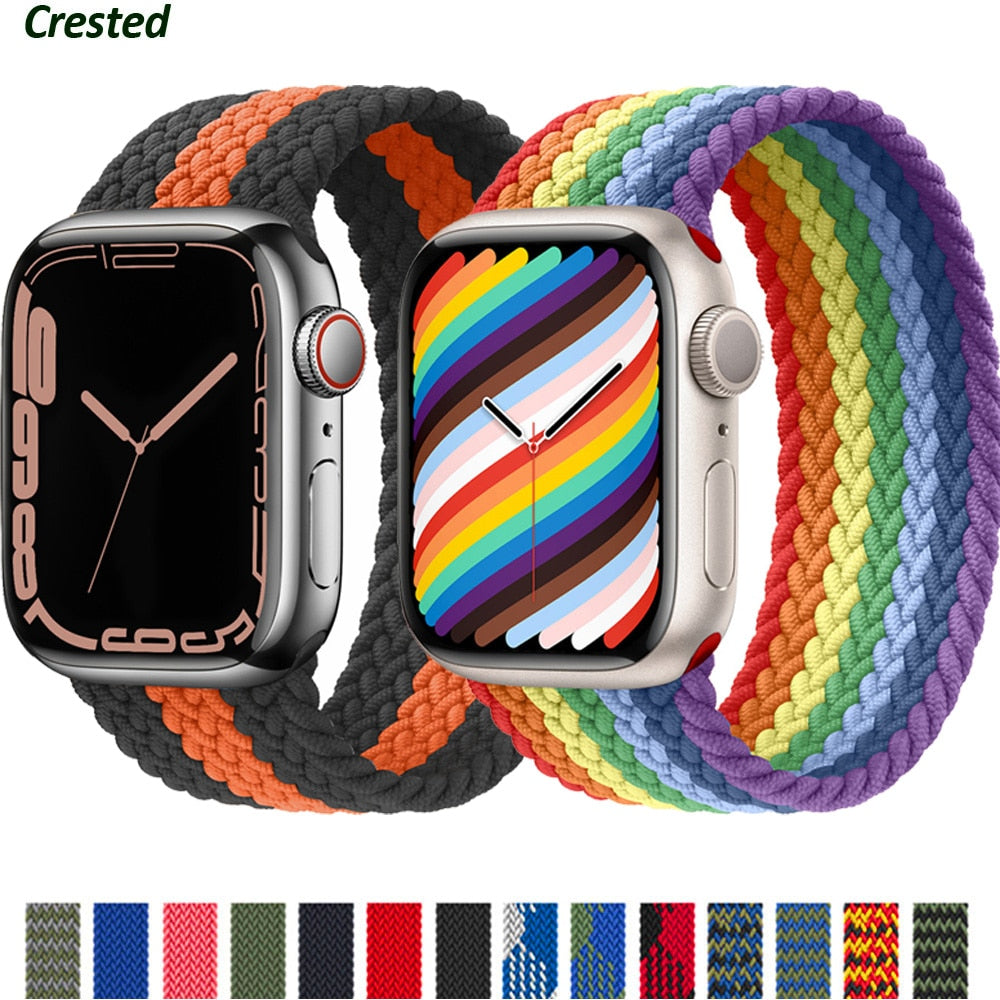 Braided Solo Loop for Apple Watch Band 44mm 40mm 45mm 41mm 38mm 42mm  Elastic Nylon Belt Bracelet iWatch Serie 3 4 5 SE 6 7 -Green red black