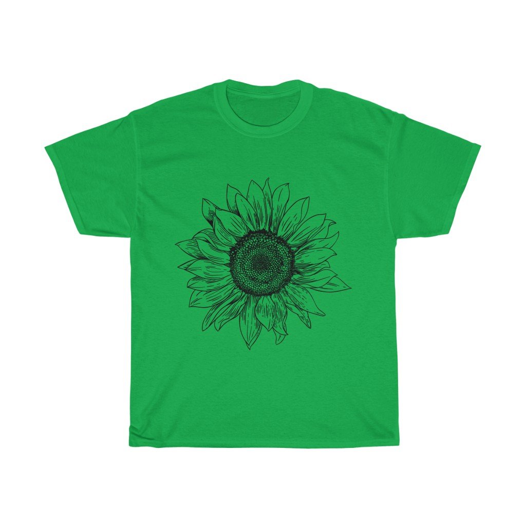 T-Shirt Irish Green / S Sunflower Rising ~ Womens Sunflower Tee, Flower Tee Shirt, Botanical Tee, wildflower shirt, fall tee, flower tshirt, sunflower shirt