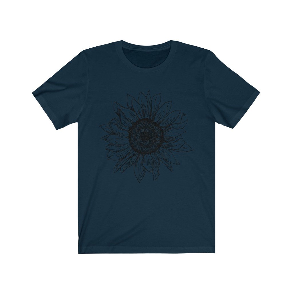 T-Shirt Navy / S Sunflower Rising ~ Womens Sunflower Tee, Flower Tee Shirt, Botanical Tee, wildflower shirt, fall tee, flower tshirt, sunflower shirt