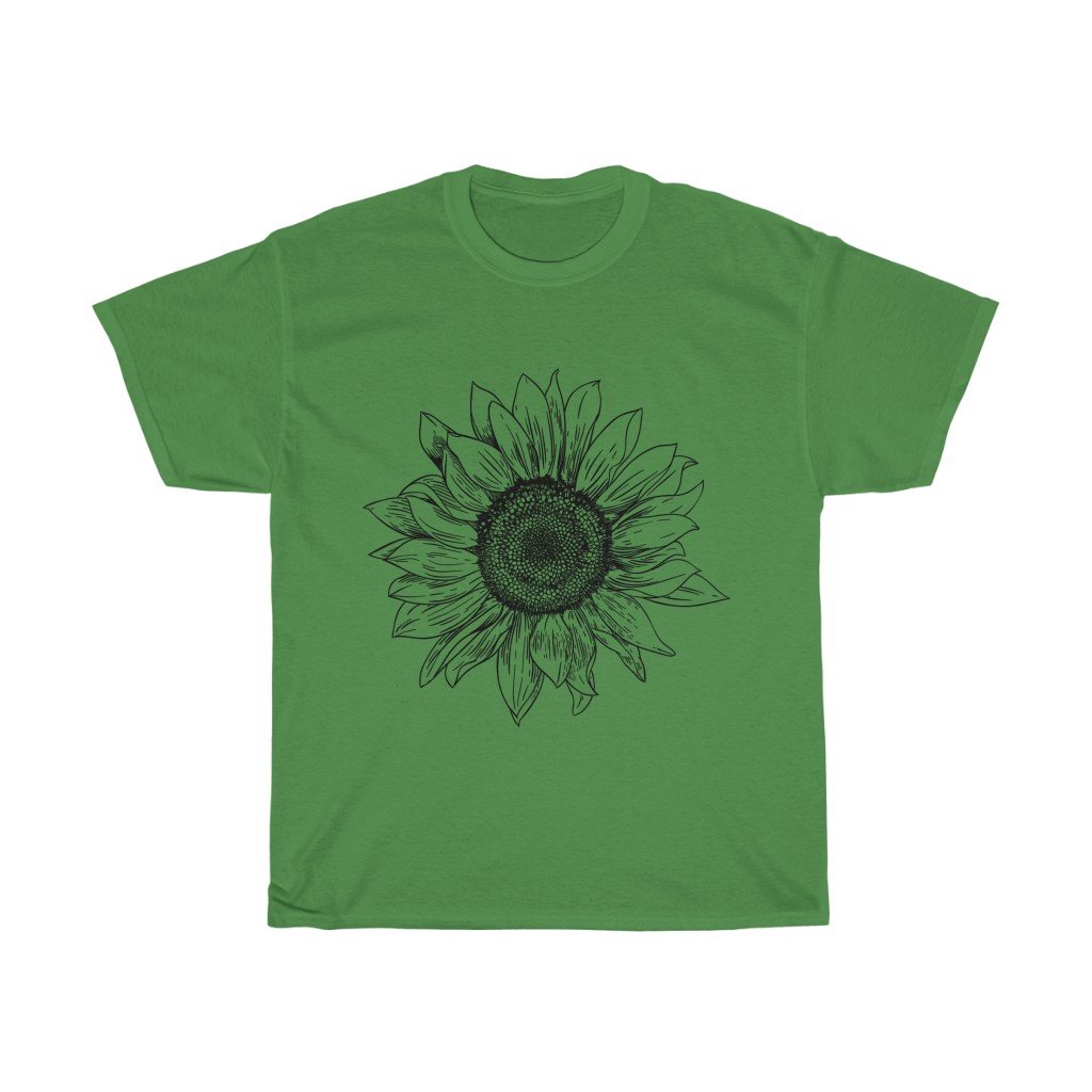 T-Shirt Turf Green / S Sunflower Rising ~ Womens Sunflower Tee, Flower Tee Shirt, Botanical Tee, wildflower shirt, fall tee, flower tshirt, sunflower shirt