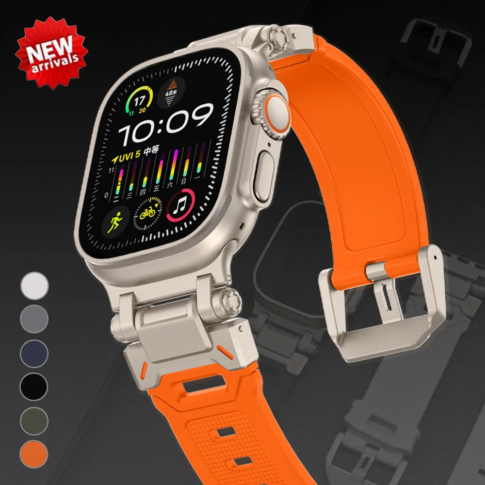 50％ Off | Rubber Band for Apple Watch Ultra 2 49mm Series 9 8 7 se 6 5 3 4 Titanium Orange Silicone Strap for iWatch 49 mm 45mm 42mm 44mm