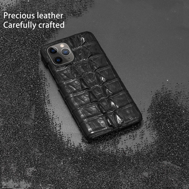 Natural Crocodile Leather Phone Case For iPhone 13 12 Mini 11 Pro For Apple X XS Max XR 6 6S 7 8 Plus SE Luxury Alligator Cover|Phone Case & Covers|