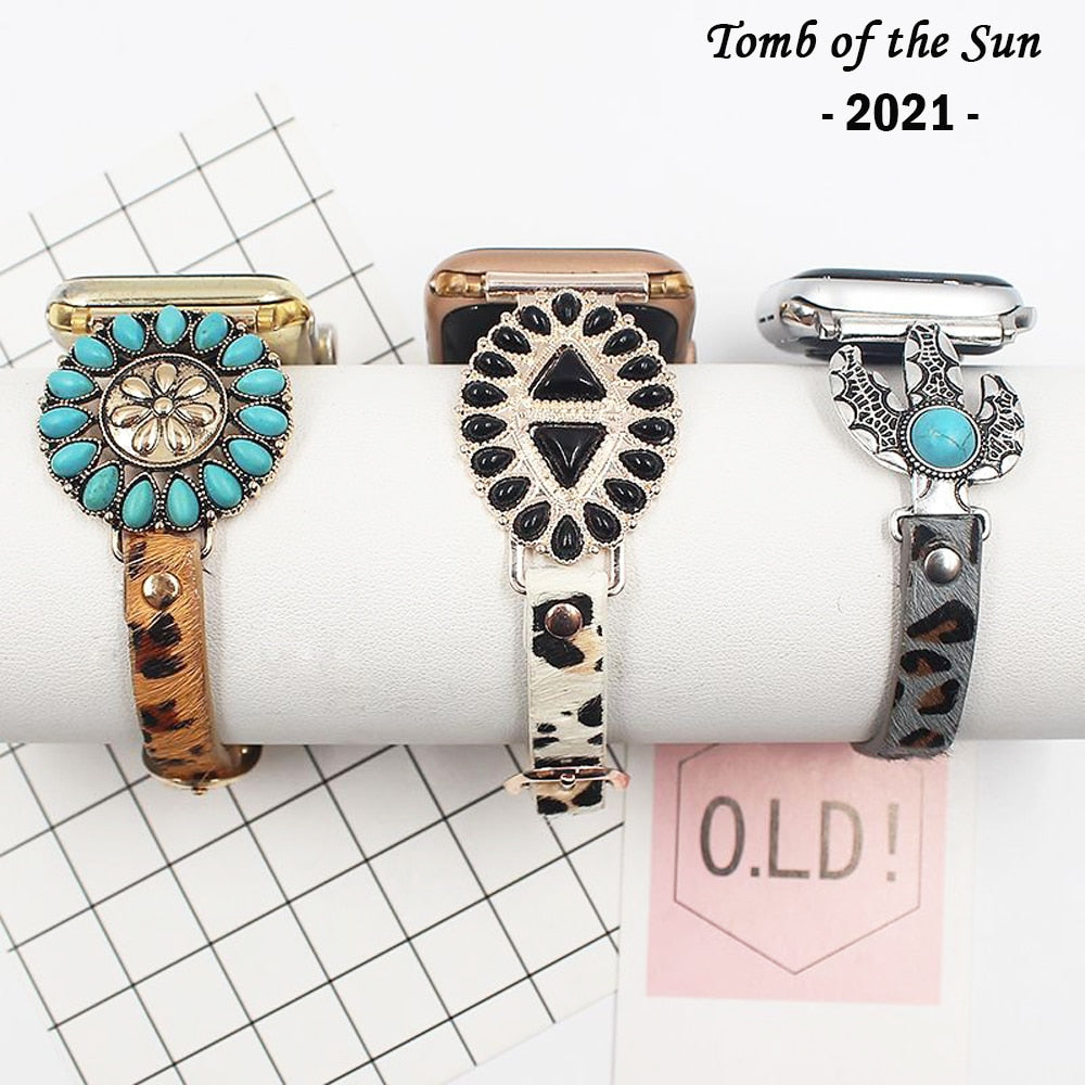 Apple Watch Band Series 7 6 5 4 Decorative Ring Luxury Correa Leather Strap Bracelet iWatch 38mm 40mm 41mm 42mm 44mm 45mm |Watchbands|
