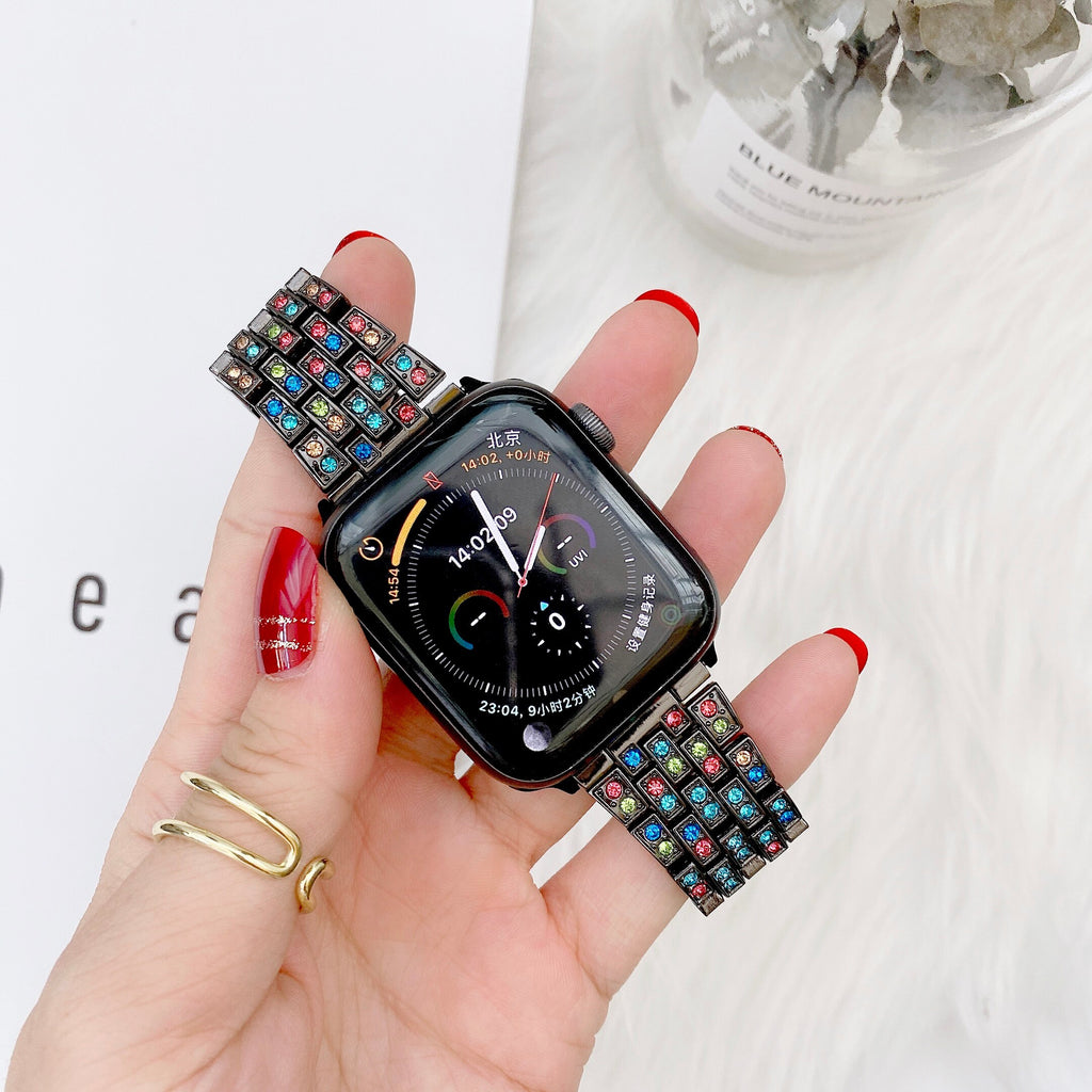 Apple Watch 7 6 5 4 3 Women Style Watch Band Colored Diamond Strap