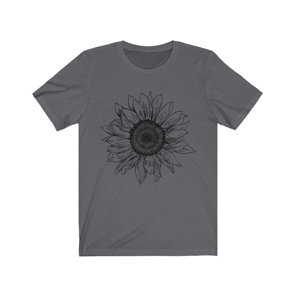 T-Shirt Asphalt / S Sunflower Rising ~ Womens Sunflower Tee, Flower Tee Shirt, Botanical Tee, wildflower shirt, fall tee, flower tshirt, sunflower shirt