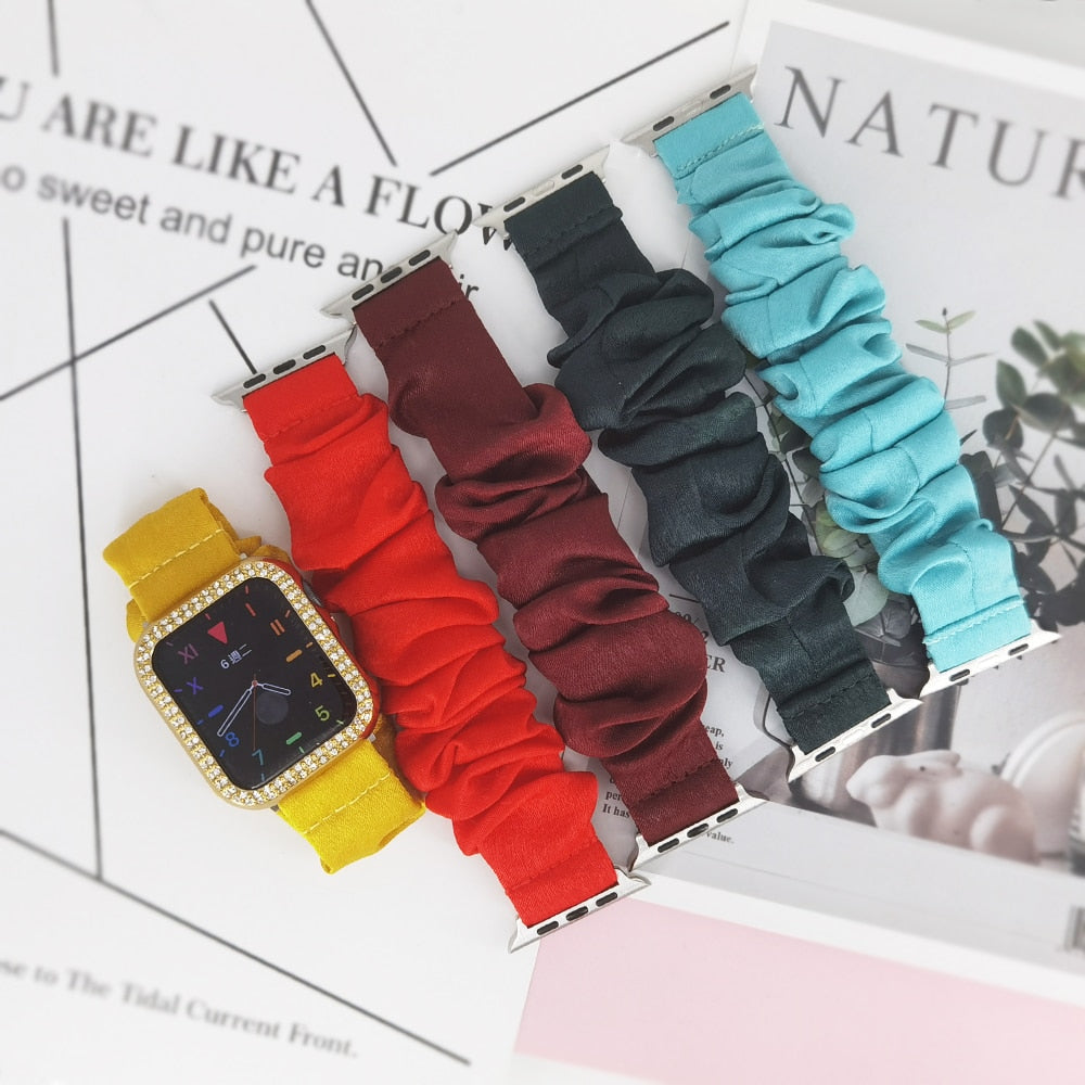 2in1 Scrunchie Elastic Strap + Case Series 6 5 4 Smart Watch Wristband