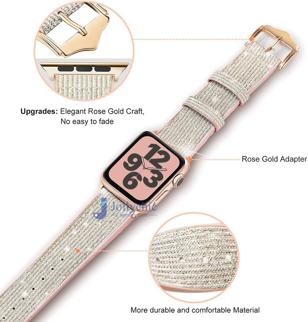 Silicone+Leather Strap For Apple Watch Band Series 7 6 5 Bling Correa Bracelet iWatch 38mm 40mm 42mm 44mm 45mm wristband |Watchbands1|