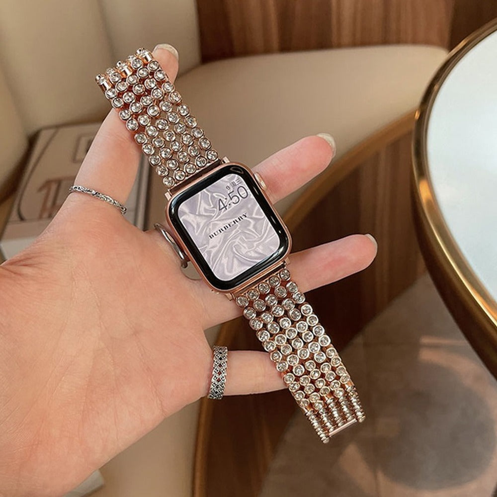 Lady Luxury Diamond Gold Strap For Apple Watch Band Series 7 6 5 4