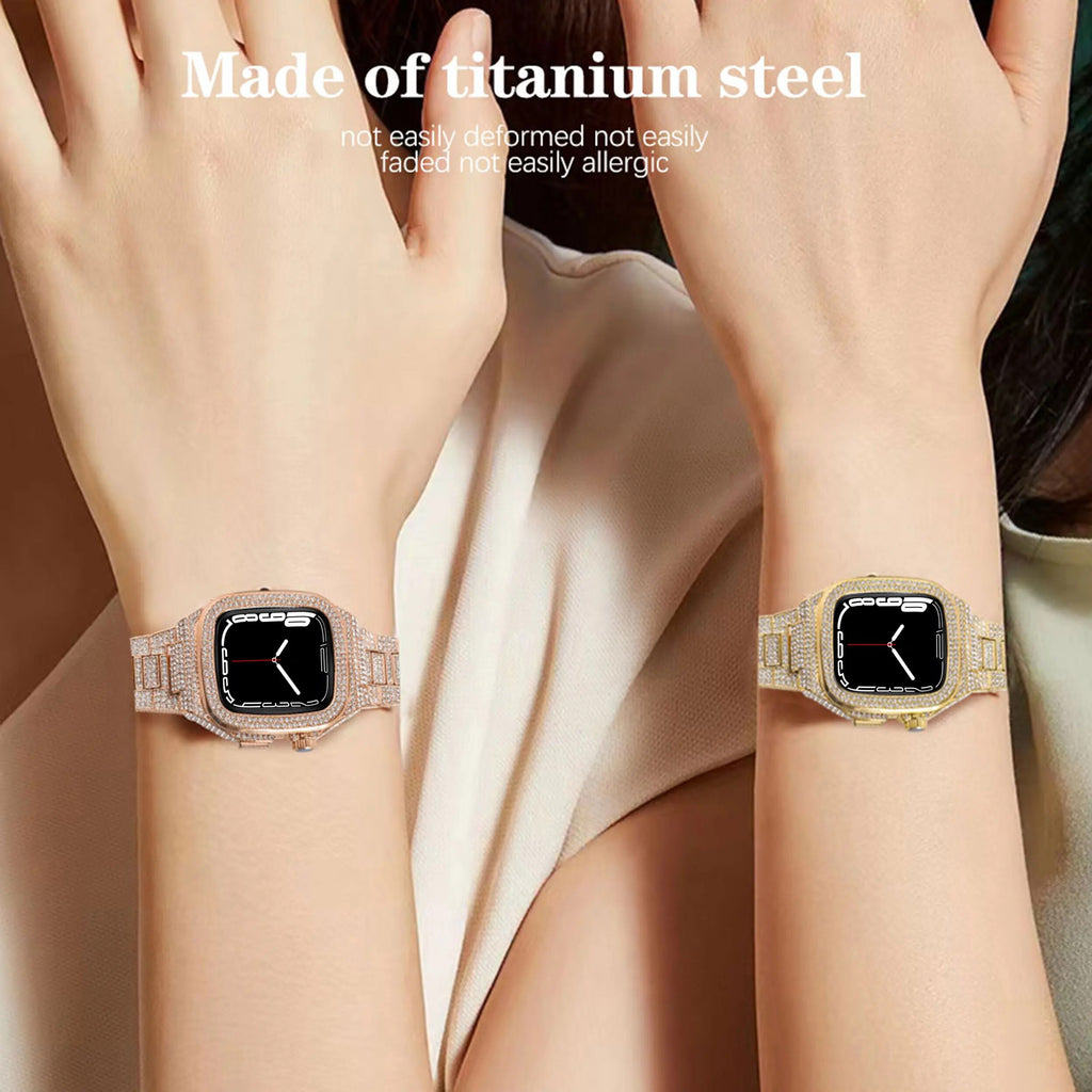For Apple Watch Band Luxury Diamond Modification Kit 45mm 44mm Diamond Case Steel Strap Iwatch Series 8 7 6 SE 5 4 Fashion Loop