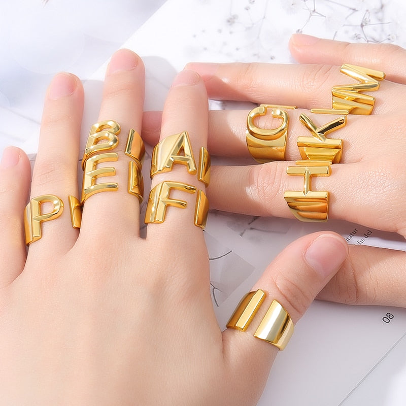 Buy FOREVER BLINGS. Adjustable I Love You Heart Gold Initial Letter Name  Alphabet A Finger Rings for women Online at Best Prices in India - JioMart.