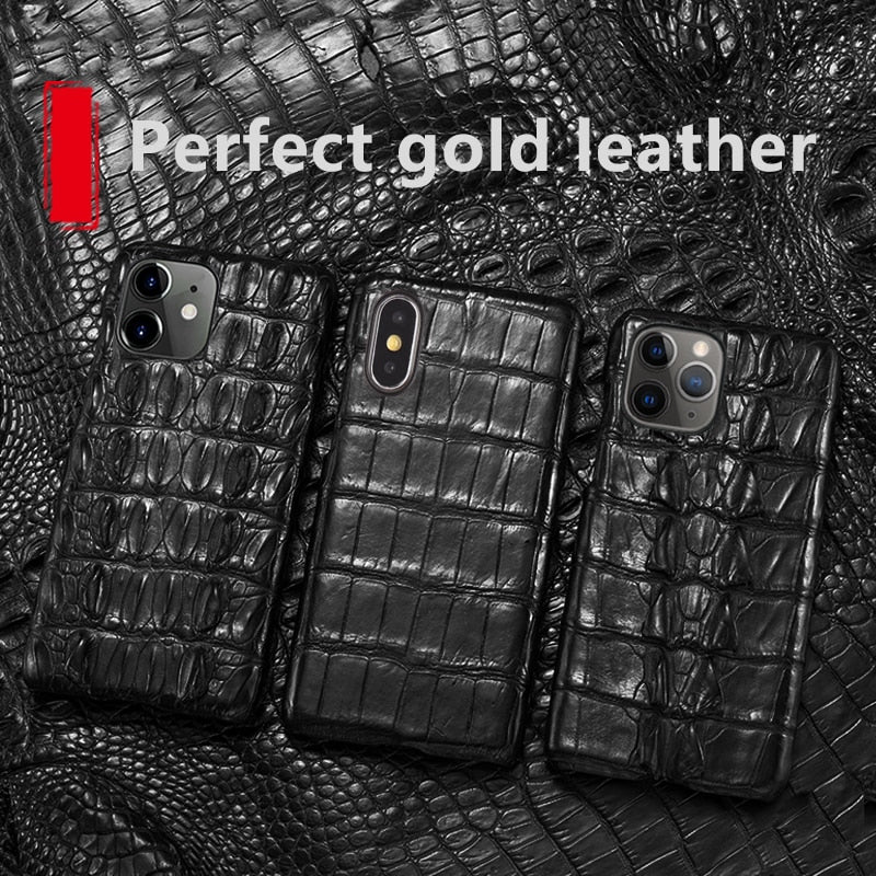 Natural Crocodile Leather Phone Case For iPhone 13 12 Mini 11 Pro For Apple X XS Max XR 6 6S 7 8 Plus SE Luxury Alligator Cover|Phone Case & Covers|