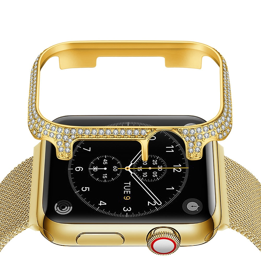 Luxury Diamond Protective Cover for Apple Watch 7 6 SE iWatch Series 7 5 40mm 44mm 41mm 45mm Women Jewelry Stainless steel Case|Watch Cases|