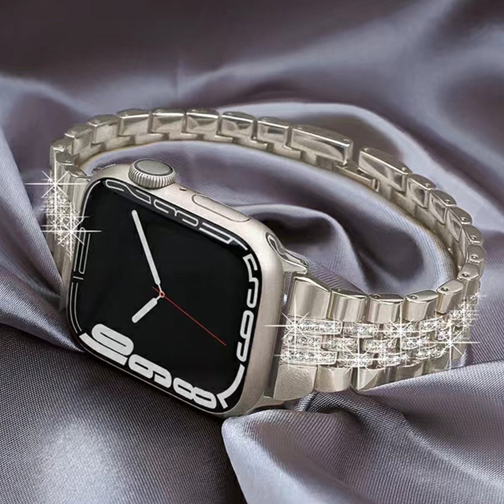 50％ Off | Luxury Diamond Strap For Apple Watch Ultra 49mm 38mm 44mm 40 41 45mm For iWatch Series 8 7 6 3 4 5 SE Women Stainless Steel Band