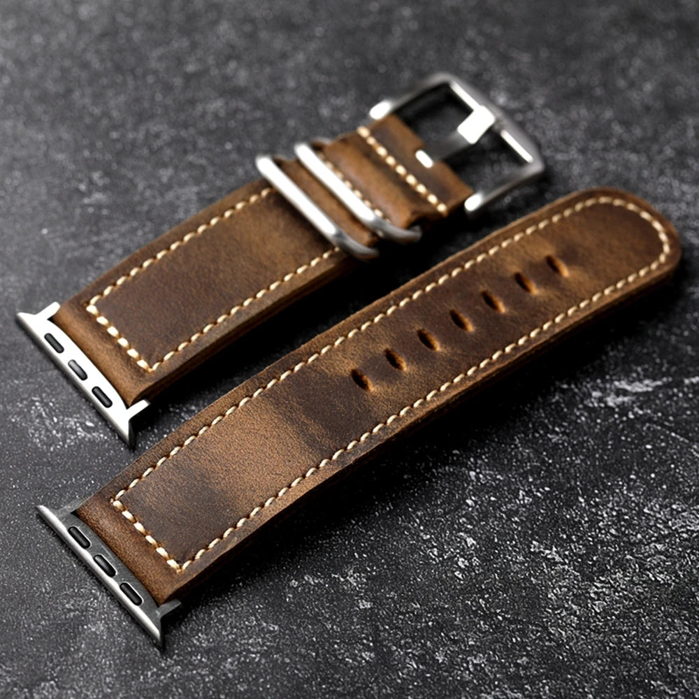 Handmade first layer cowhide leather strap adapted for iwatch Apple Genuine Leather Watchbad 49MM 45MM 44MM 41MM, vintage style