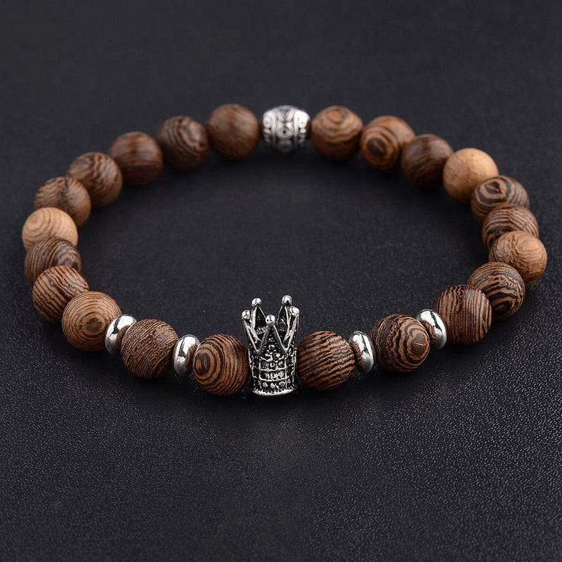 Natural Wood Bead Cross Bracelets Onyx Meditation Prayer for Men Women