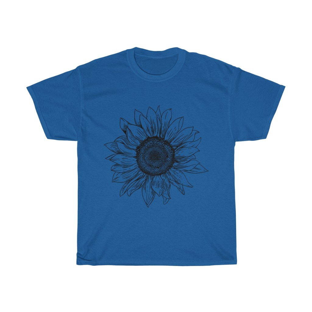 T-Shirt Royal / S Sunflower Rising ~ Womens Sunflower Tee, Flower Tee Shirt, Botanical Tee, wildflower shirt, fall tee, flower tshirt, sunflower shirt