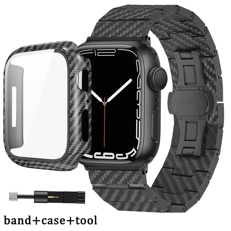 Carbon Fiber Watch Band For Apple Watch 7 45mm 44mm 42mm 41mm 40mm 38mm Bracelet Sports Strap For Iwatch 7 6 5 4 3 Se With Tool - Watchbands