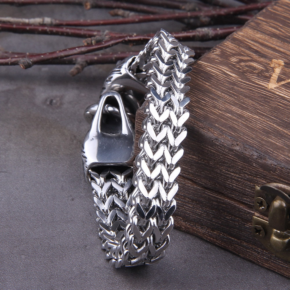 Rock Viking Wolf Charm Bracelet Men Premium Steel Mesh Chain Wolf