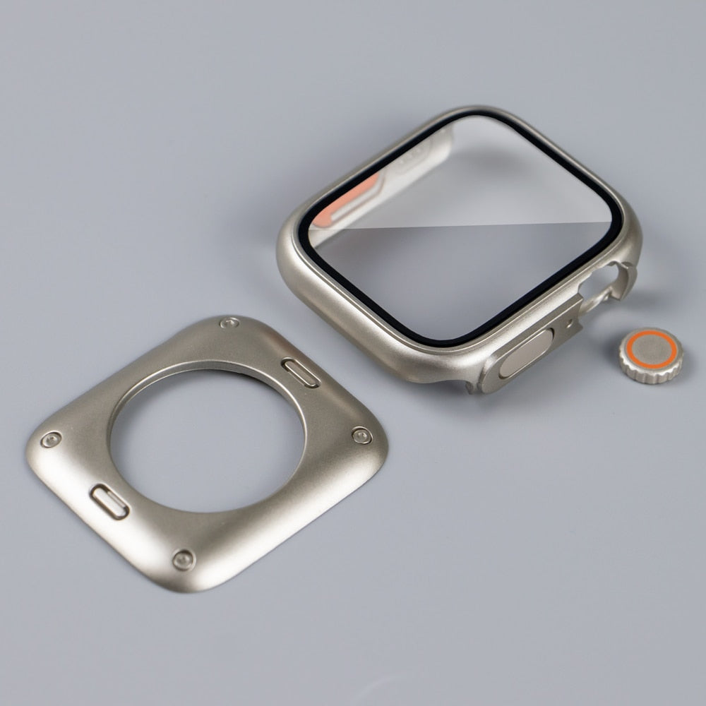 Stainless Steel Strap+case for Apple Watch Band 44mm 45mm Upgrade Ultra 49mm PC Cover Screen Bracelet Iwatch Series SE