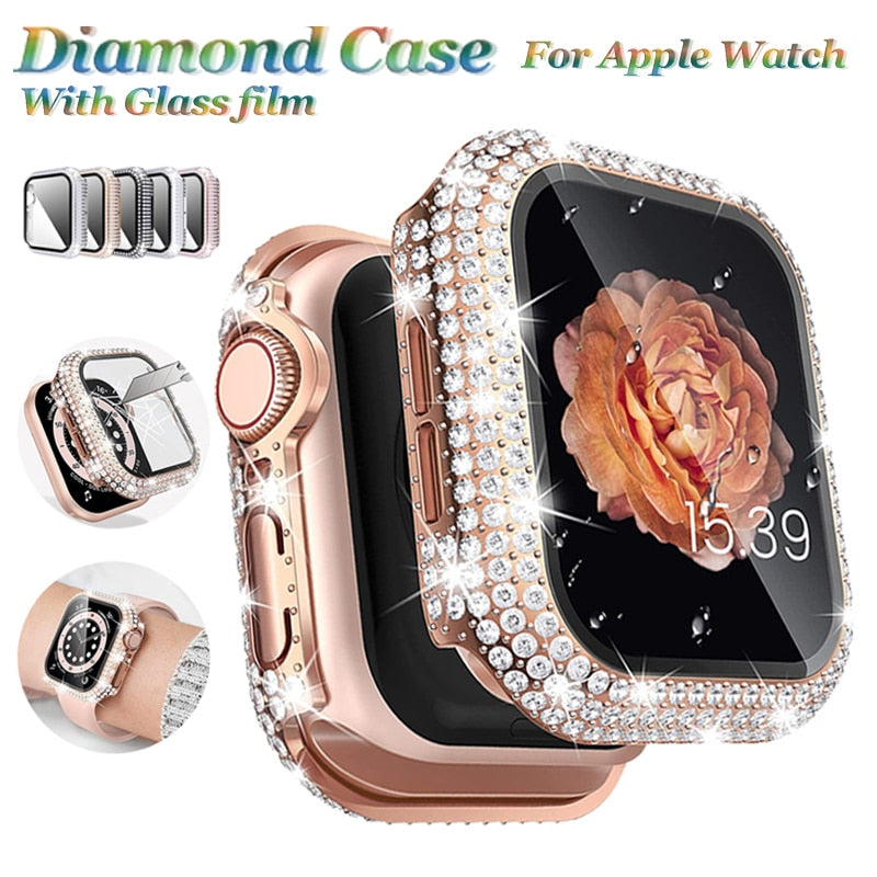 Watch Case +Tempered Glass for Apple Watch Cases 44mm 38mm 40mm 42mm Full Rhinstone Bumper for iWatch Series 6 SE 5 4 3 2 Cover|Watch Cases|