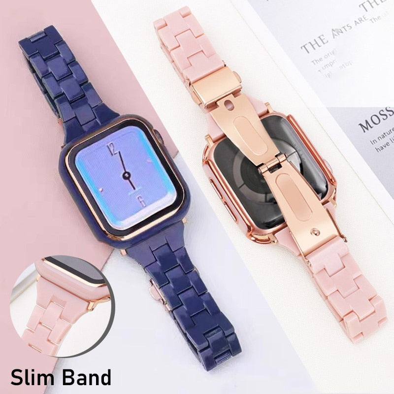 Resin Slim Strap For Apple Watch Band 44mm 40mm 42mm 38mm Woman Belt Bracelet Iwatch Series 5 4 3 Se 6 7 45mm 41mm Strap - Watchbands