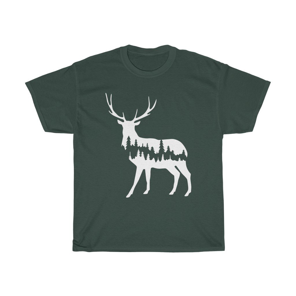 T-Shirt Forest Green / S Deer Shadow shirt design, simple plain design animal prints, cute tee for men & women, unisex tee-shirts, plus size shirts