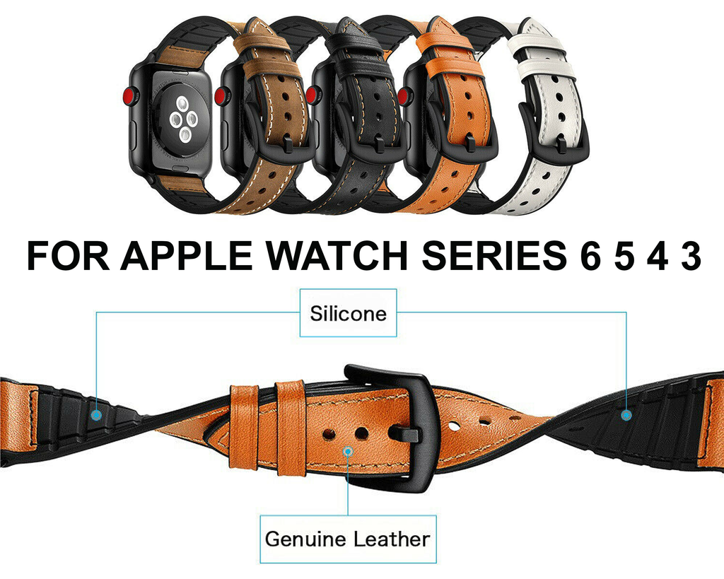 Watches Apple Watch Series 6 5 4 3 2 Band, Leather over Silicone Apple watch band strap 38mm, 40mm, 42mm, 44mm - US Fast Shipping