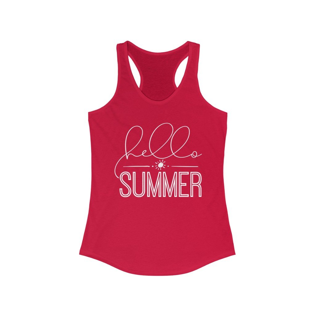 Tank Top Solid Red / XS Hello Summer design tank, Summer outfit, Muscle Tanks for Womens, Tank Top for beach vacation, gift for her