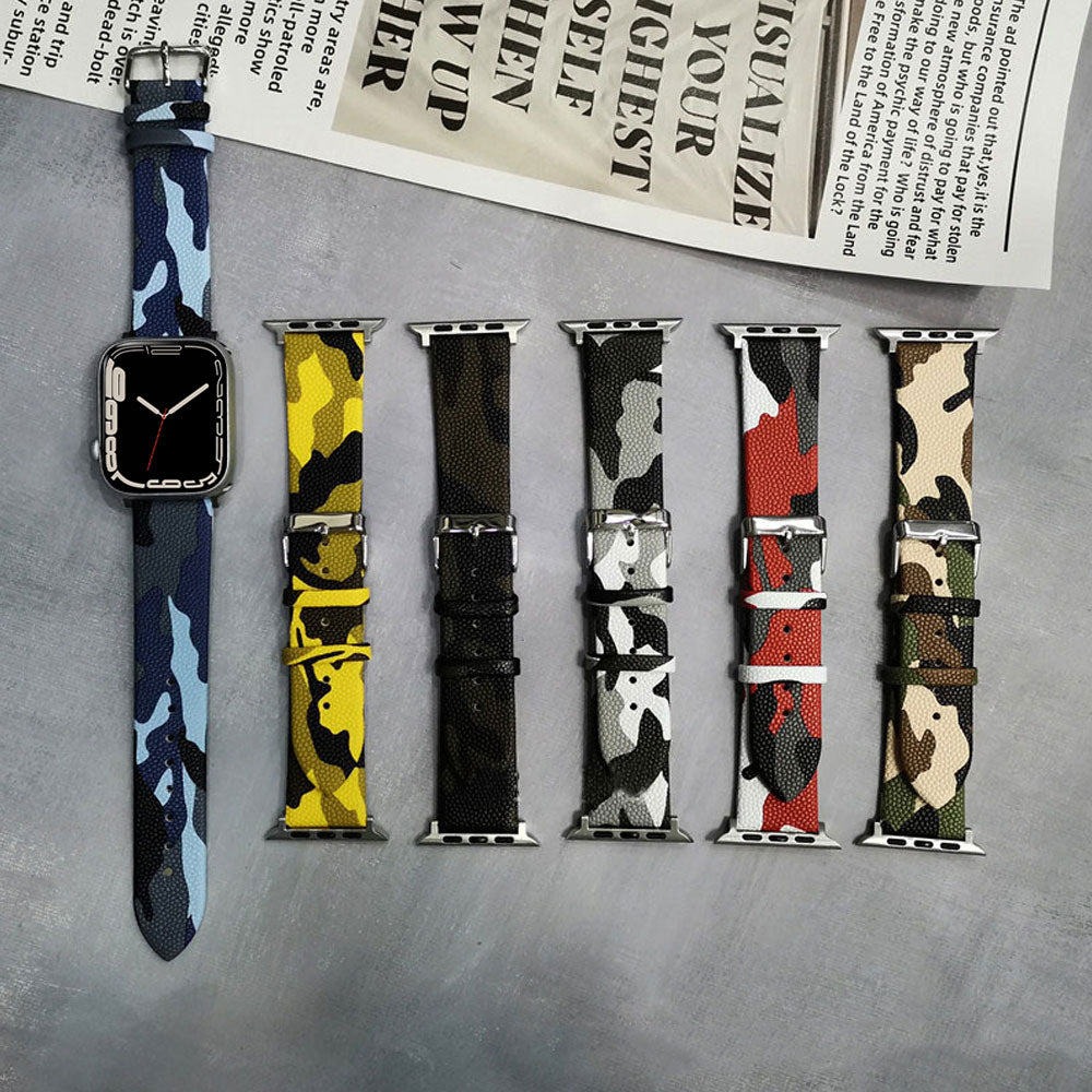 Apple Watch Band Series 7 6 5 4 3 Premium Leather Camouflage Bracelet Correa iWatch 38mm 40mm 41mm 42mm 44mm 45mm Wristband |Watchbands|