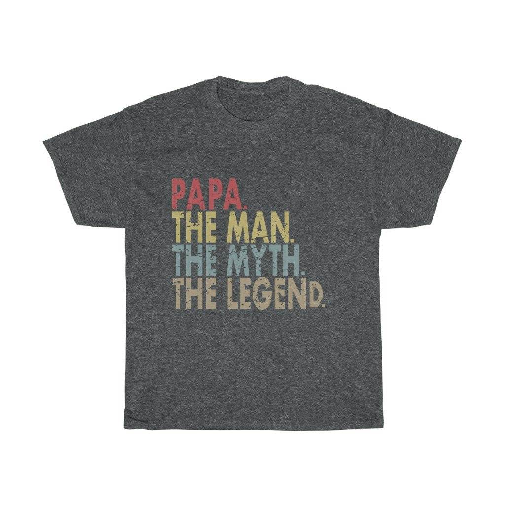 T-Shirt Dark Heather / S Papa The Man The Myth The Legend men tshirt tops, short sleeve cotton man tee shirt t-shirt, small - large plus size