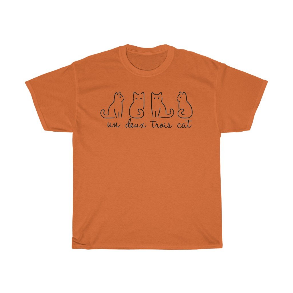 T-Shirt Orange / S Un Deux Trois Cat Tshirt, Gifts for Cat Lovers, Lady Gift, Cute cat outline design for womens shirt, plus size tee-shirt