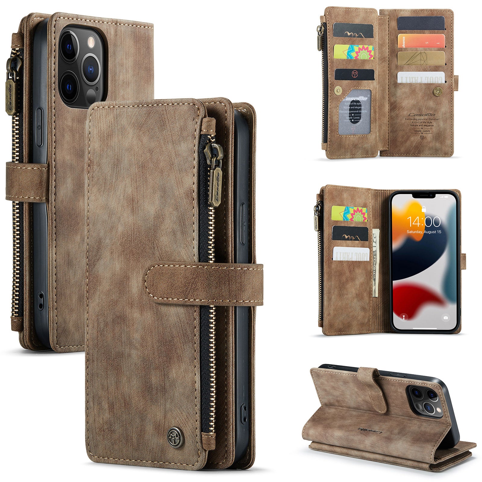 2021 CaseMe Leather Case For iPhone 11 12 13 Pro XR XS Max Zipper