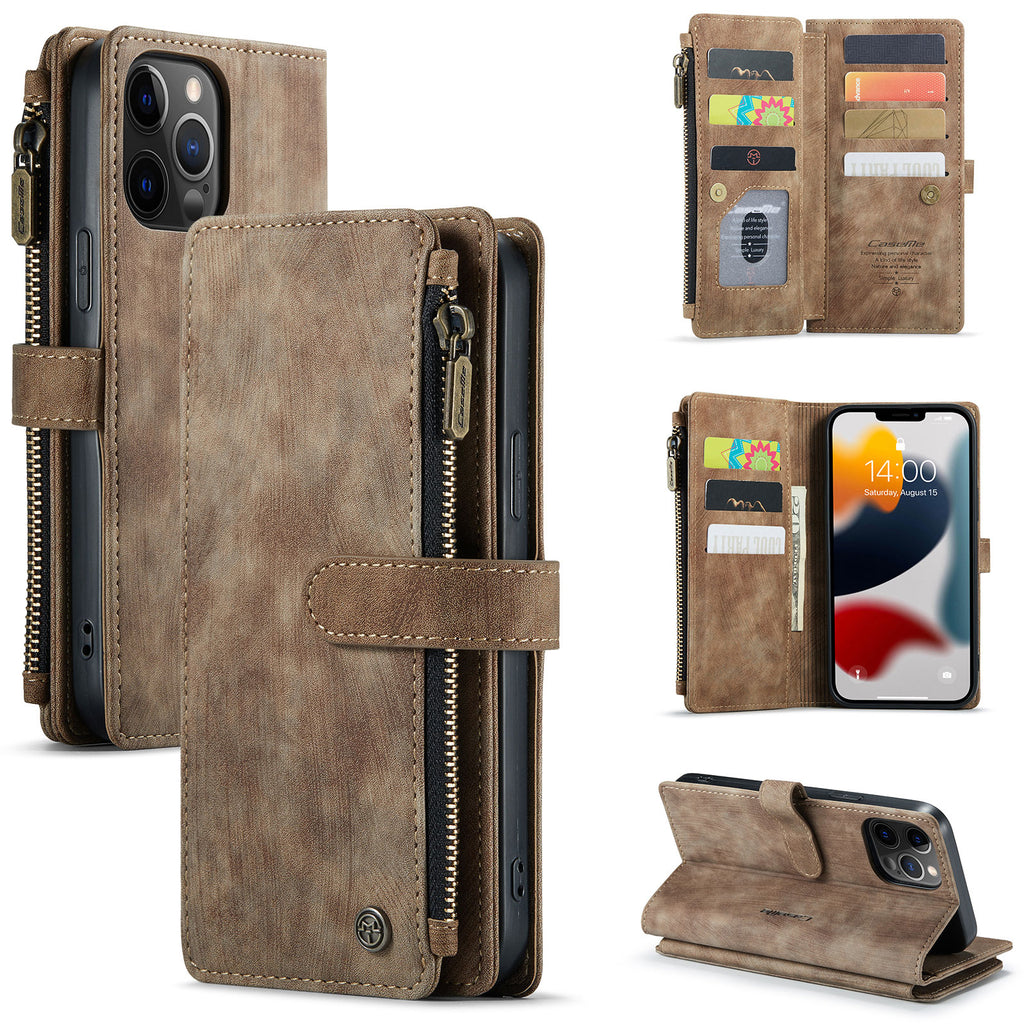 2021 CaseMe Leather Case For iPhone 11 12 13 Pro XR XS Max Zipper Wallet 2 In1 Design 7 8 SE 2020 Card Slots Phone Cover|Wallet Cases|