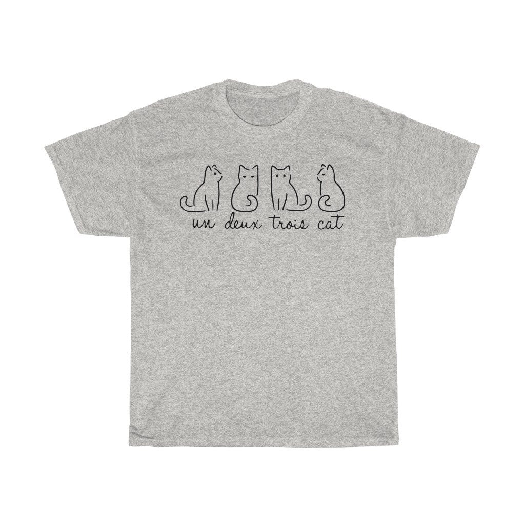 T-Shirt Ash / L Un Deux Trois Cat Tshirt, Gifts for Cat Lovers, Lady Gift, Cute cat outline design for womens shirt, plus size tee-shirt