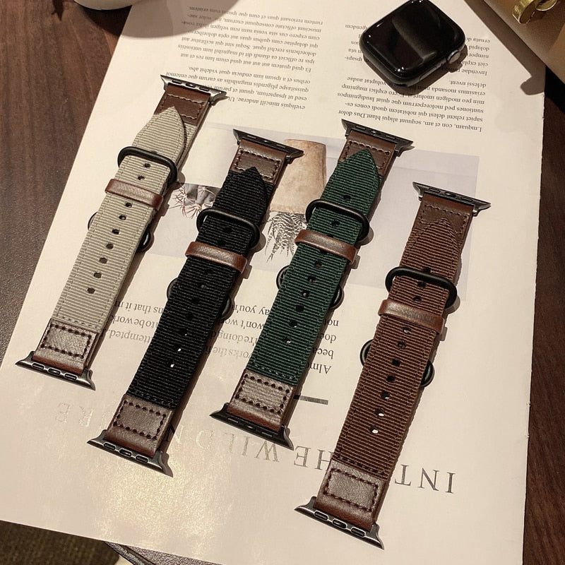 Nylon Leather Strap for Apple Watch Band Series 7 6 5 4 Leisure Men Women  Sports Bracelet iWatch 38mm 40mm 41mm 42mm 44mm 45mm |Watchbands