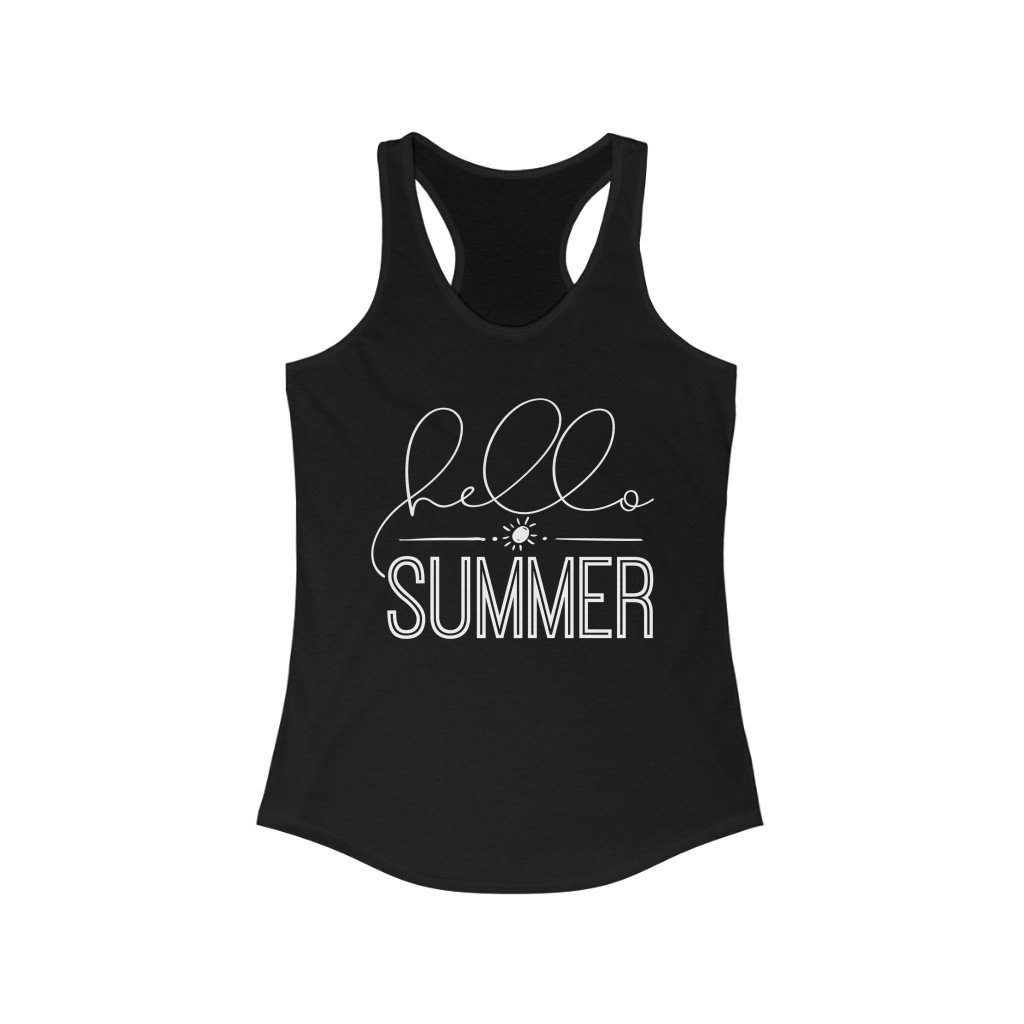 Tank Top Solid Black / XS Hello Summer design tank, Summer outfit, Muscle Tanks for Womens, Tank Top for beach vacation, gift for her