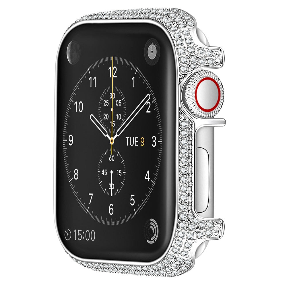 Luxury Diamond Protective Cover for Apple Watch 7 6 SE iWatch Series 7 5 40mm 44mm 41mm 45mm Women Jewelry Stainless steel Case|Watch Cases|