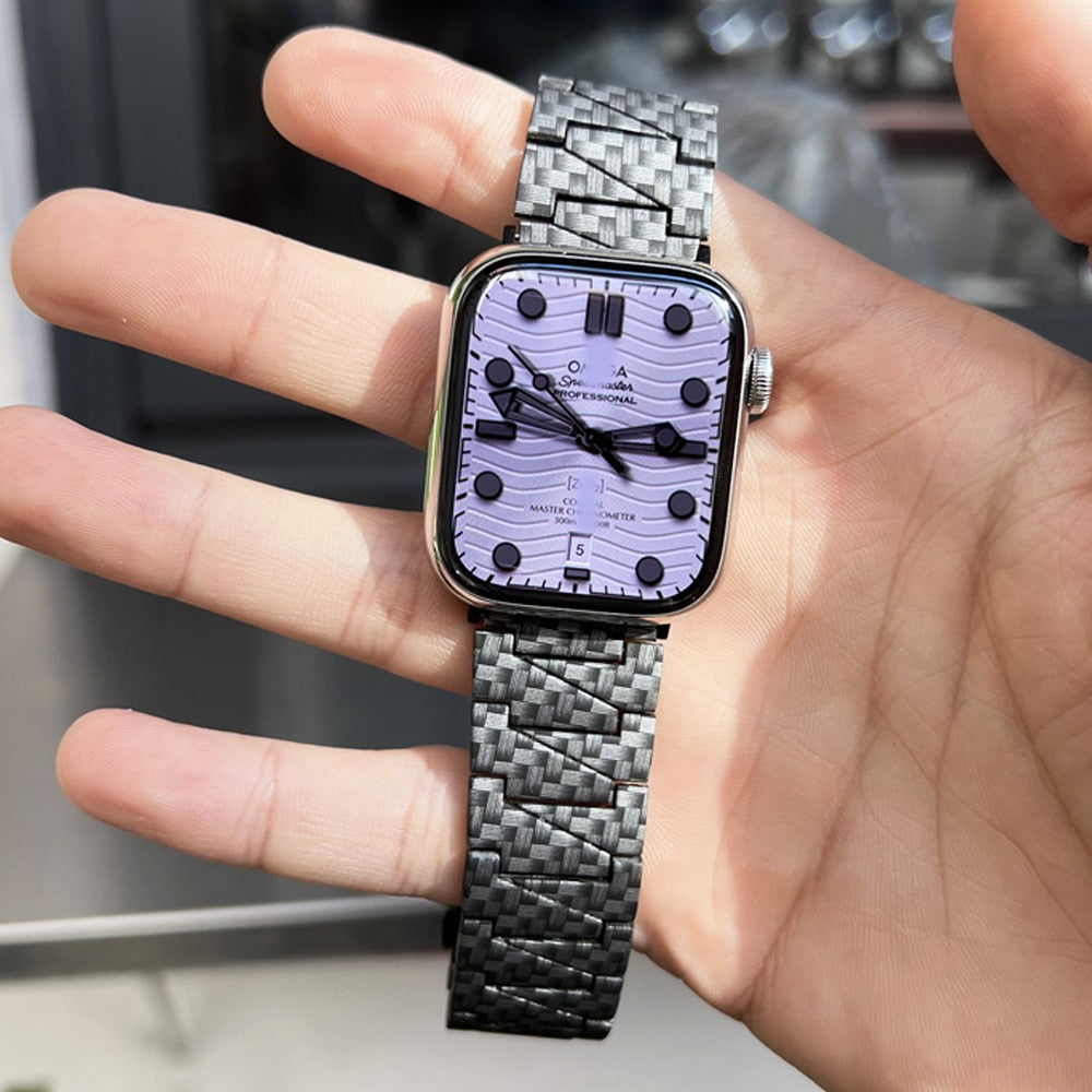 Premium Steel Band For Apple Watch Band Series 7 6 5 Metal Strap iWatch  38/40/41mm 42/44/45mm Carbon Fiber Printing Men Bracelet|Watchbands