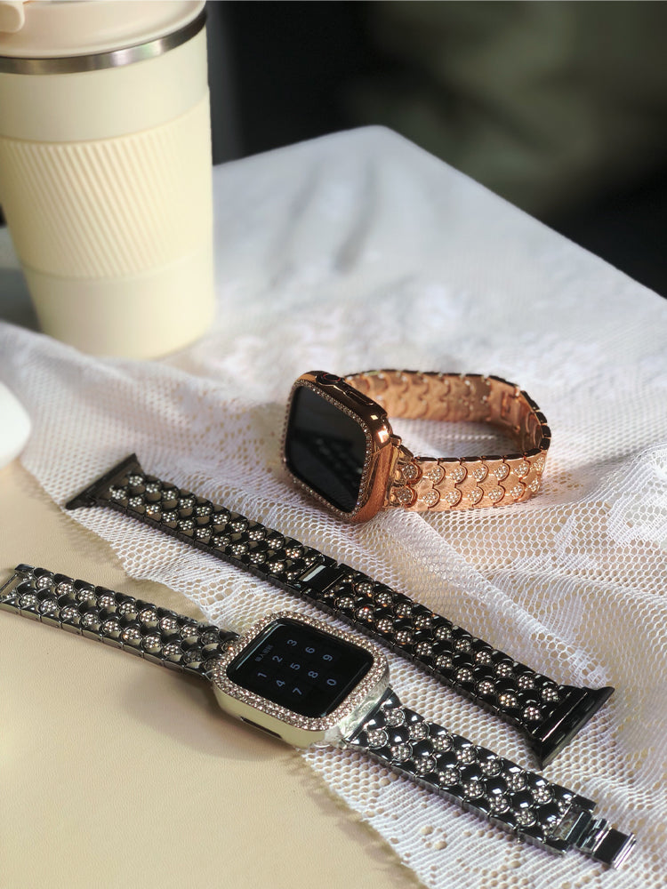 Luxury Diamond Fish Scales Strap For Apple Watch Metal Band Series 7 6 5 4 iWatch 38/40/41mm 42/44/45mm Premium Steel Bracelet |Watchbands|