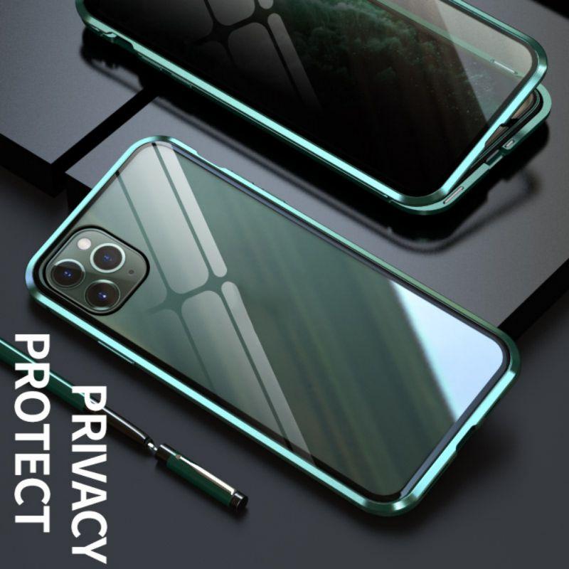 Fitted Cases Anti Peeping Magnetic Case for iPhone 12 11 pro X XR XS MAX Clear Tempered Glass Metal Bumper Full Body Protection Privacy Cover|Fitted Cases|