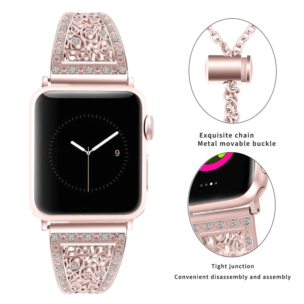 Watchbands Band for Apple Watch 3 38mm 42mm Diamond Stainless Bracelet Wristband Starp+Case For Apple Watch SE Band 40mm 44mm Series 6 5 4|Watchbands|