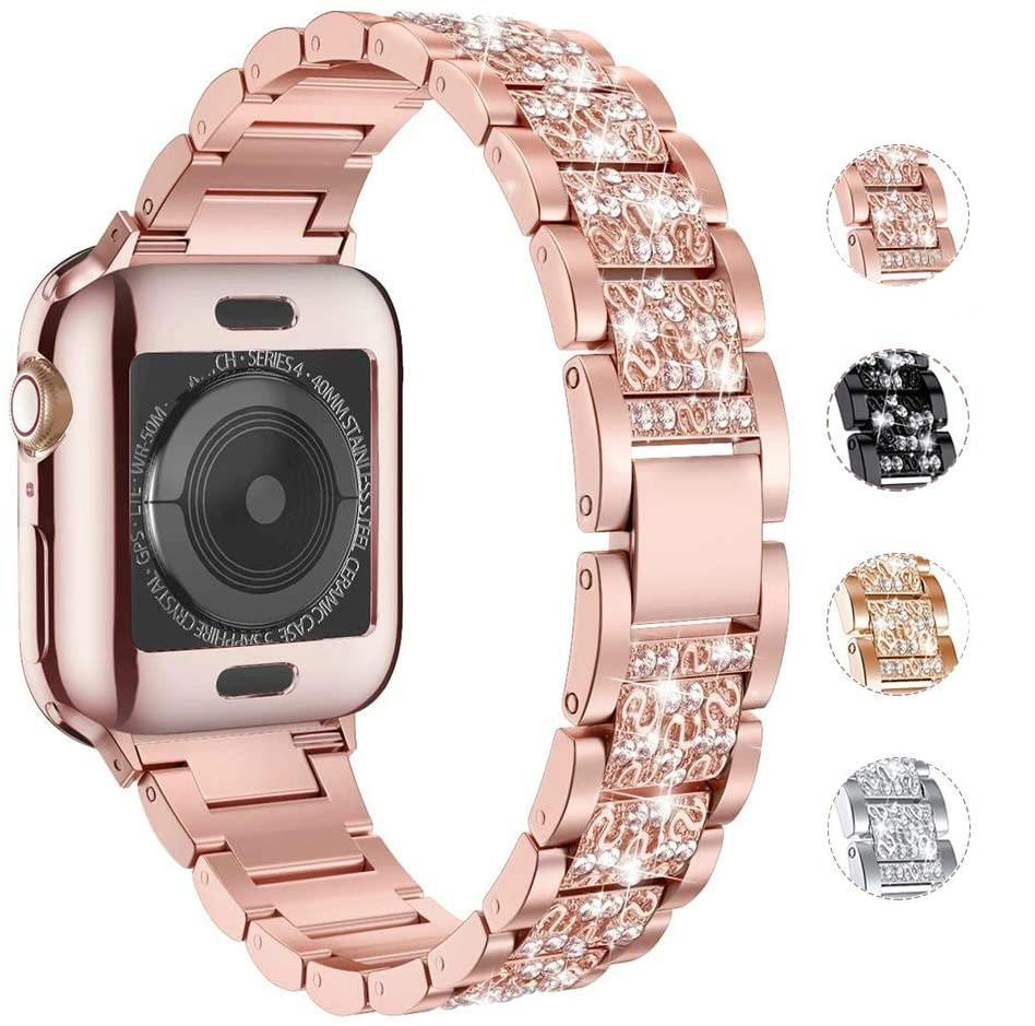 Antank Watch Strap for Apple Watch Series 7 Women Bling Bracelet Metal  Wrist Band with Protective Case Compatible with Apple Watch Band 45 mm 