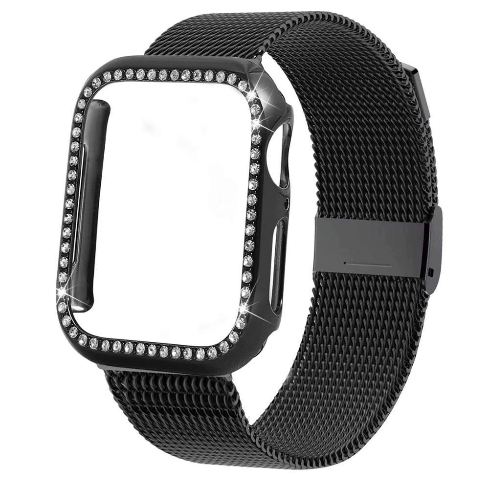 Watchbands Bling Case+strap for Apple Watch band 44 mm 40mm iWatch band 42mm 38mm stainless steel bracelet Milanese loop Apple watch 4 3 21|Watchbands|