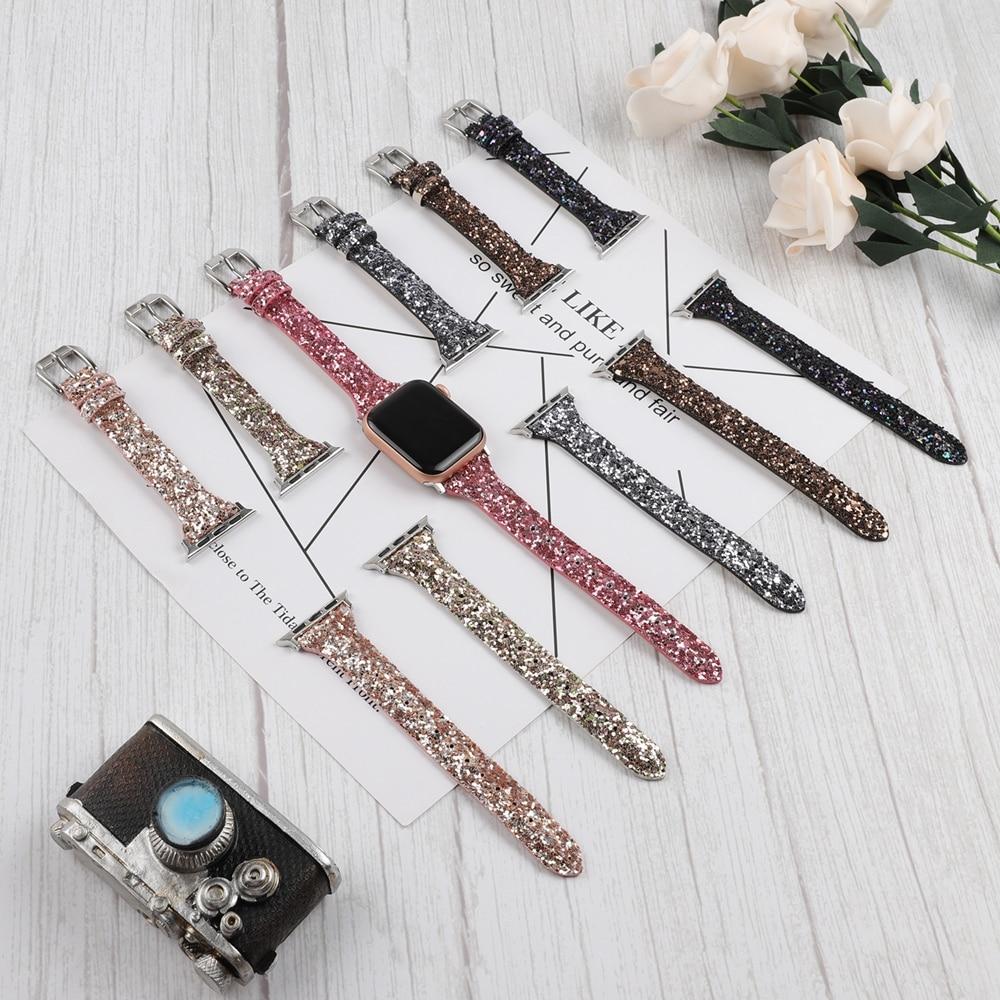 Home Apple Watch band 6 5 4 Gray Silver Adapter Buckle Pu Leather Glitter