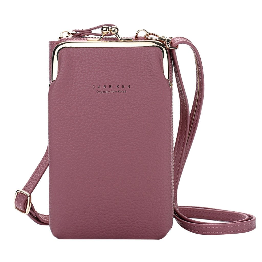 Home Purple Brand Crossbody Bags Touch Screen Cell Phone Purse Bag Smartphone Wallet Metal Leather Shoulder Strap Handbag Women Bag