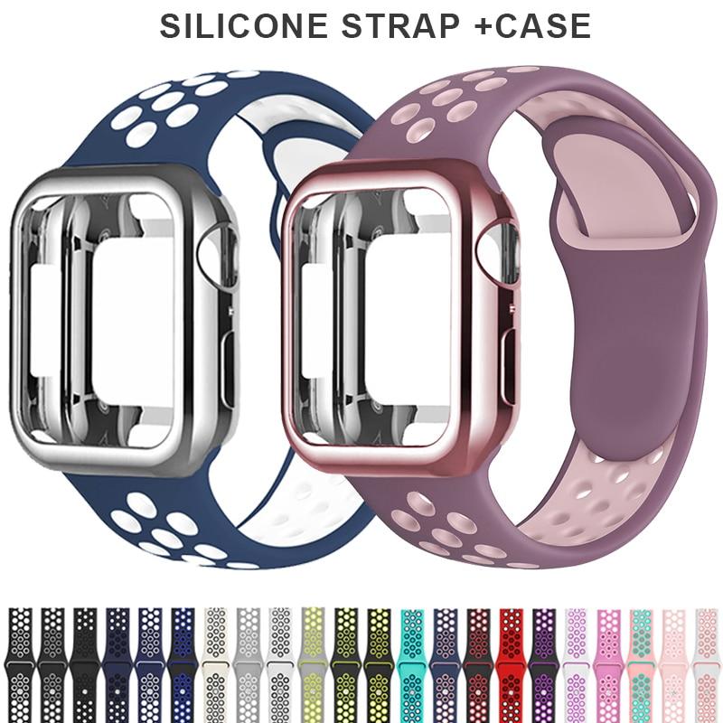 Watchbands Case+strap for apple watch 5 band 44mm 40mm 42mm 38mm sports silicone bracelet wristband for iwatch series 5 4 3 2 1 Accessories|Watchbands|